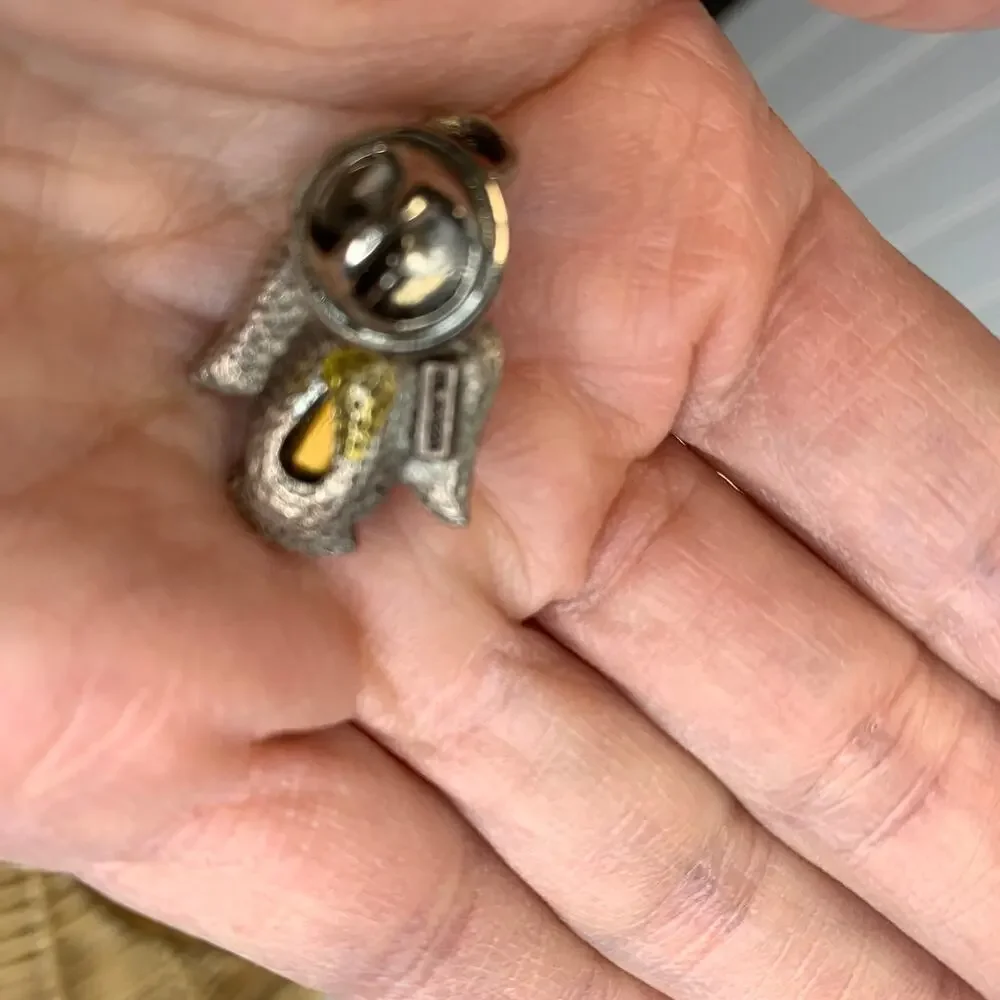 l. razza Blue Rhinestone Pewter Silver Angel Engraved  1